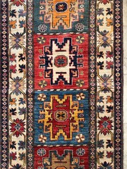 Fine Quality Colorful Handmade Afghan Kazakh Runner, Caucasian Design, 3×8