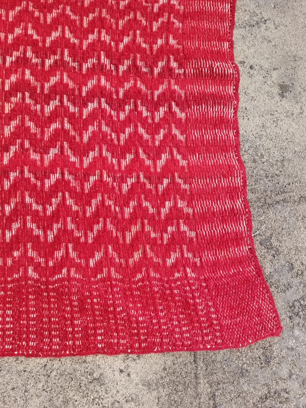 Vintage American Handmade Jacquard Loom Reversible Wool Red Blanket 6.6x4.5 ft gallery