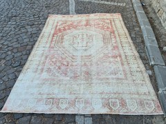Vintage Turkish Rug 6.5×9.42 ft | Red Handwoven Wool Carpet | Boho, Rustic Decor