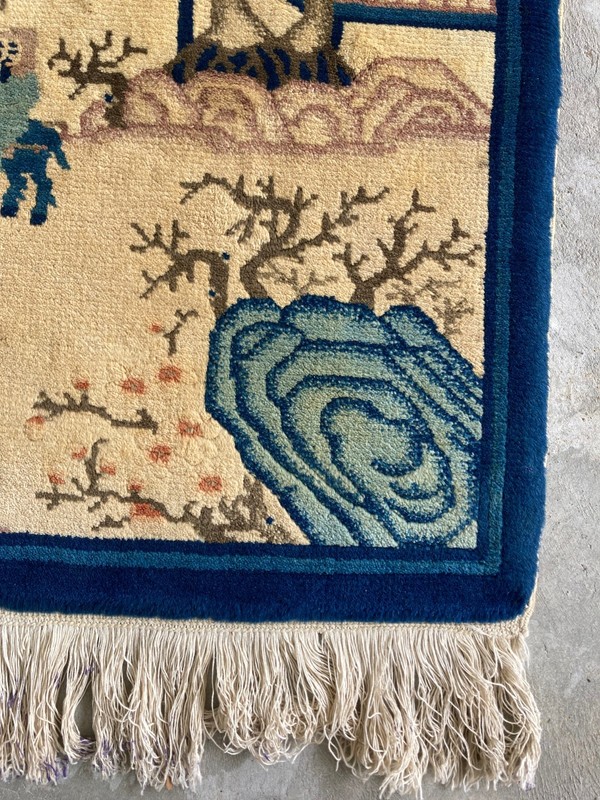 Vintage Chinese Peking Handmade Floral Multicolor Wool Rug Carpet 94x63 cm gallery