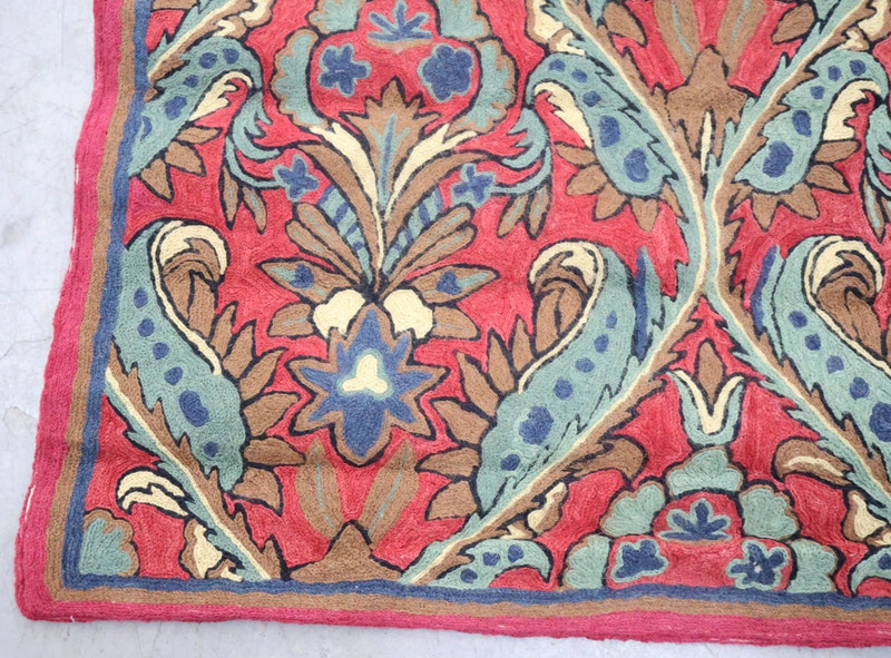 Vintage Silk Kashmiri Chain Stitch Handmade Rug 3ft 6" x 5ft 4" gallery