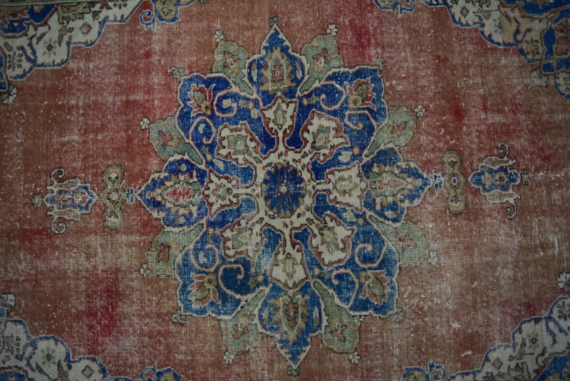 Antique Red Handmade Rug, 5.1x10.2ft, Blue Turkish Vintage Medallion Area Rug, gallery