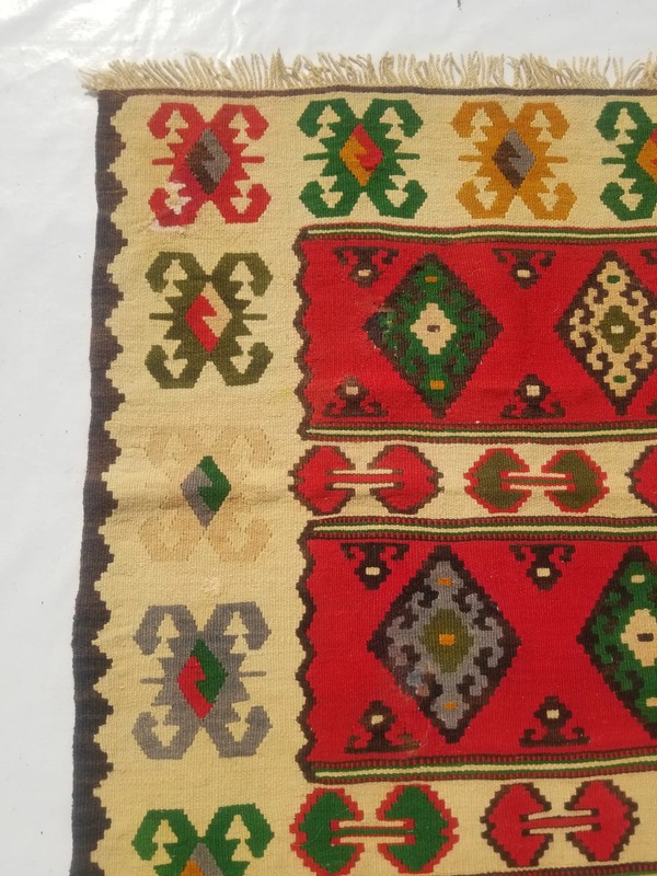 Vintage Traditional Handmade Turkish Wool Red Kilim 6x3.3ft gallery