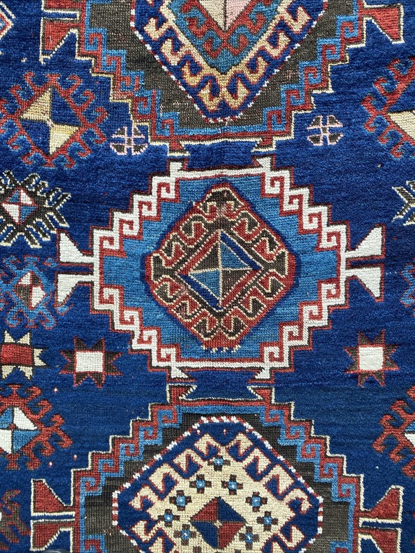Antique 5 X 7 Kazak Caucasian Rug, Circa 1900 Stunning Cobalt Blue Ivory Ruby gallery