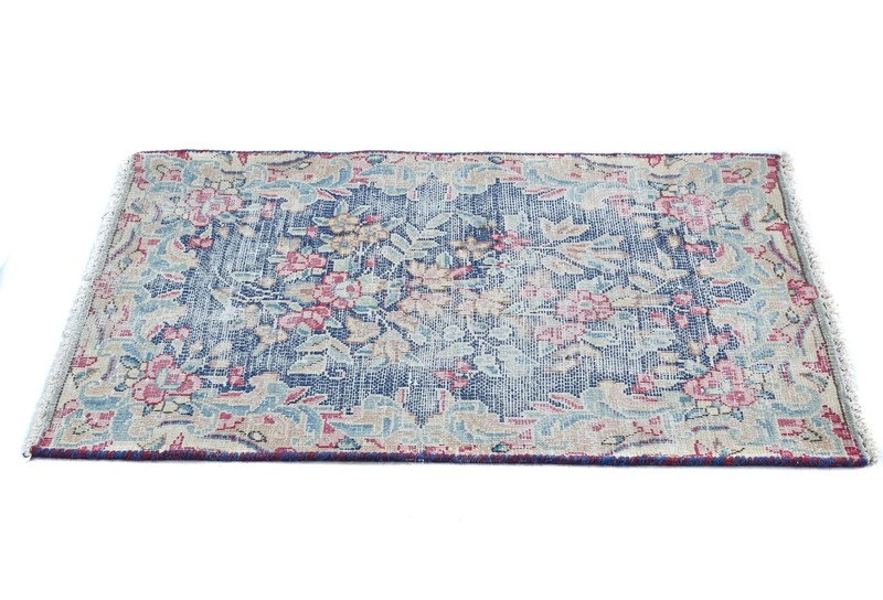 Semi-Antique Handmade Oriental Rug 1'6X2'3 ft Muted Floral Distressed Carpet gallery