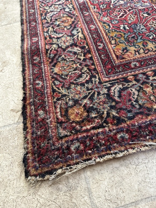 Vintage Keshan Floral Rug Hand Knotted Wool 180 x 124 cm Navy Red gallery