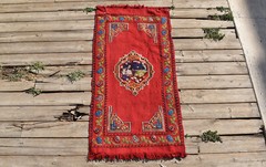 Turkish Kilim 19”x40” Hand Woven Sivas Red Cicim Chair Small Rug 50x103cm Mat