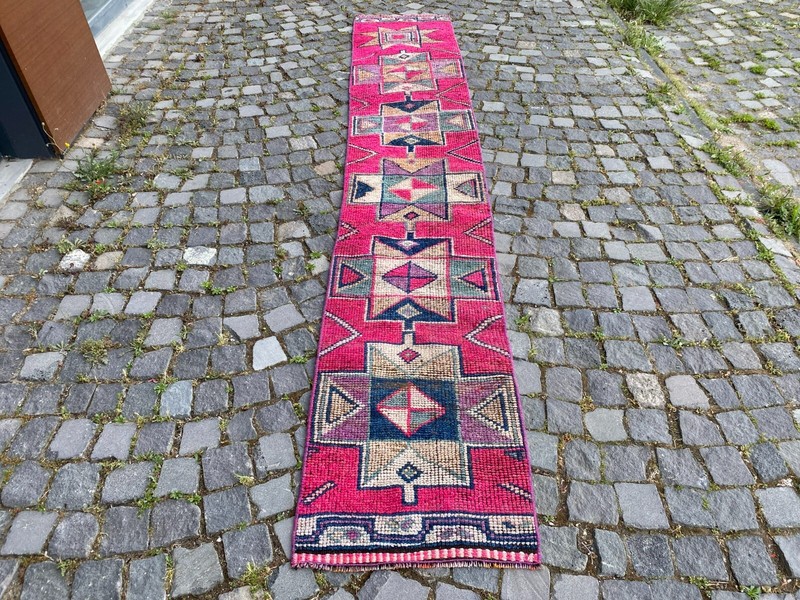 Bohemian rugs, Runner rug, Handmade, Turkish rug, Vintage, Wool | 1,8 x 11,2 ft gallery