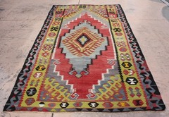 TURKISH KILIM RUG 5×9 GEOMETRIC KILIM AREA RUG WOOL 62″x 115″, 157cm x 292cm