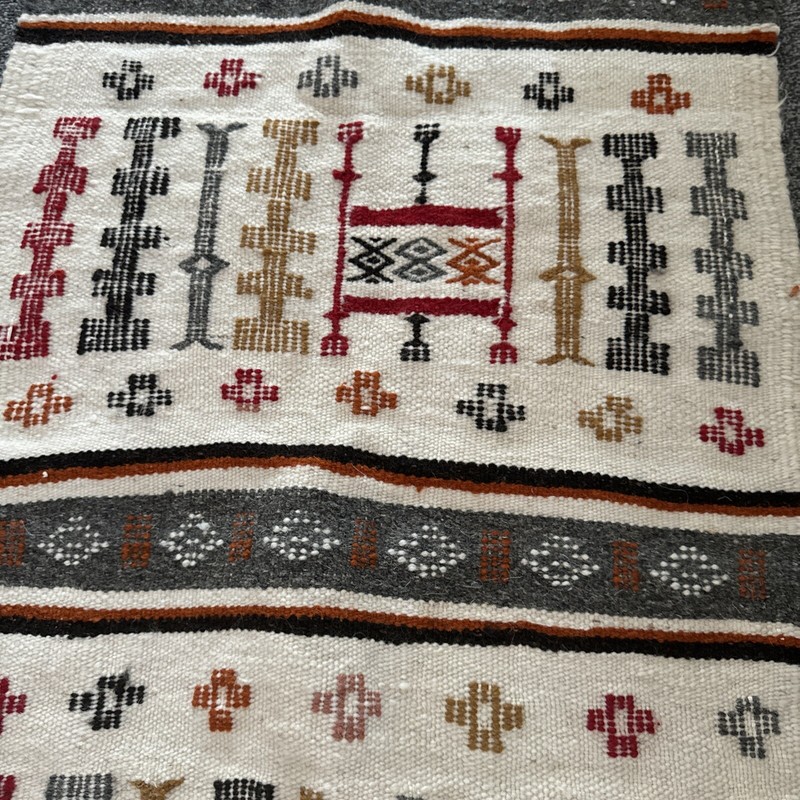 Handmade Vintage Algerian Ghardaia Rug 100% Wool cream/ Multicolor 50x110cm gallery