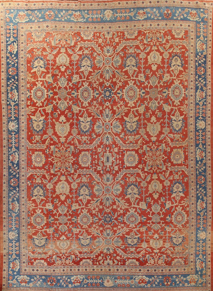 Pre-1900 Antique Vegetable Dye Sultanabad Ziegler Palace Size Rug 14x17 Carpet