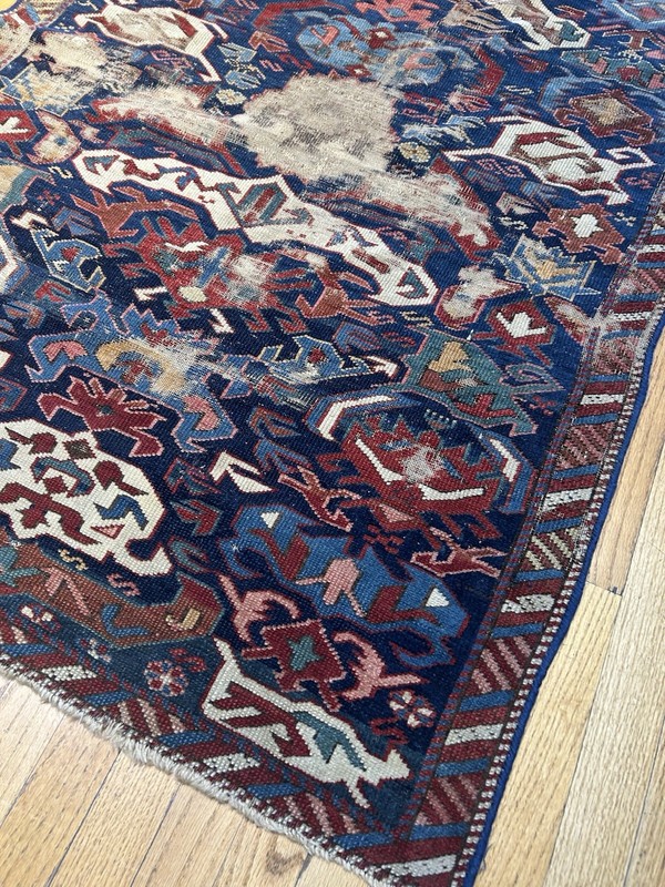 Exquisite Rare Antique Caucasian Bidjov rug C. 1900 3’6x4’6 distressed gallery