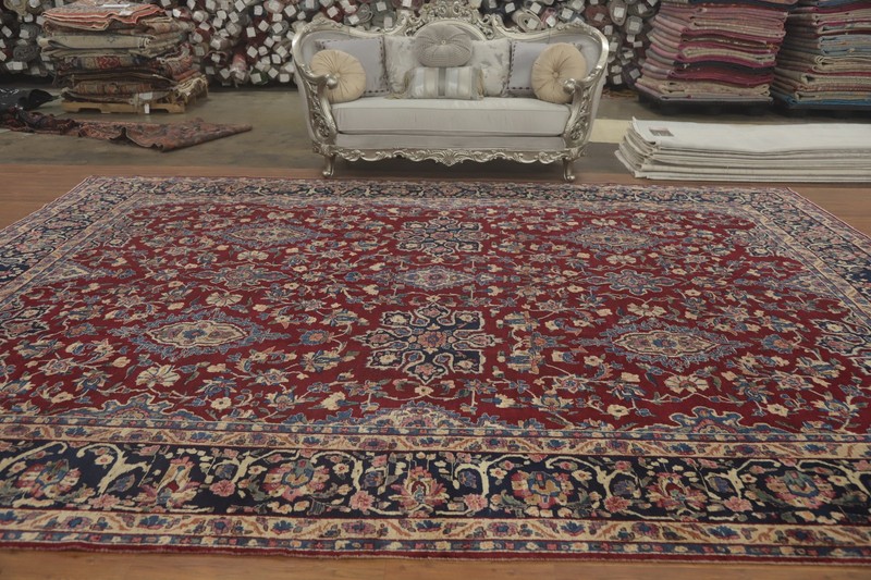 Hand-Knotted Floral Pre-1900 Antique Red Large Rug 11x16 Ft Living Room Wool Rug gallery