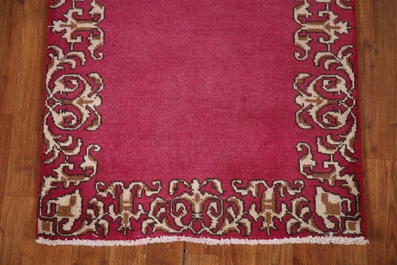 Vintage Pink Tebriz Bordered Handmade Runner Rug 2' 6" x 15' 3" Hallway Carpet gallery