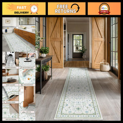 Vintage Turkish Floral Hallway Runner Rug 2’6″x8′ – Washable Non-Slip Low Pile,