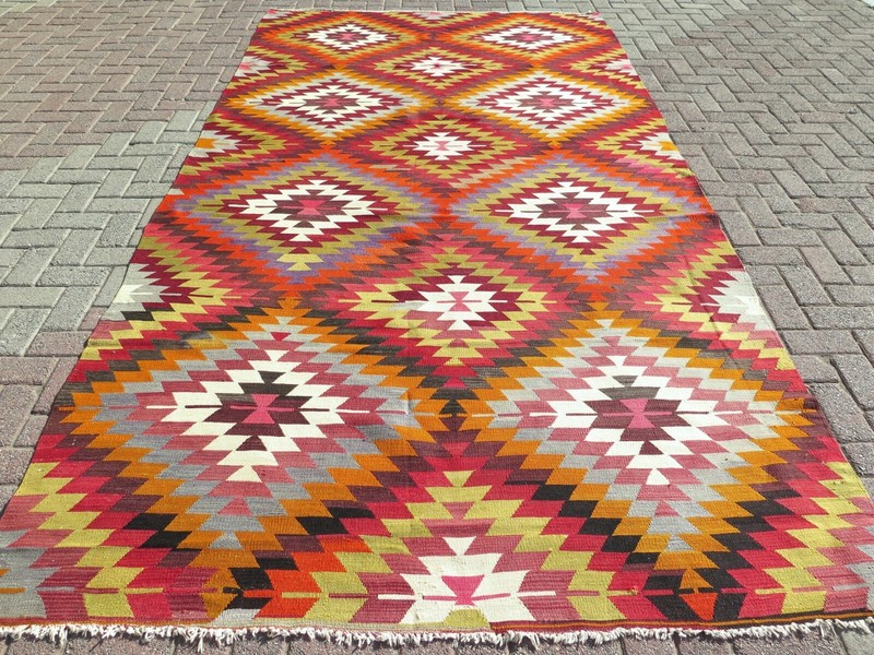 Turkish Kilim Wool Rug, Area Rugs, Handmade Floor Teppich, Large Carpet 72"x139" gallery