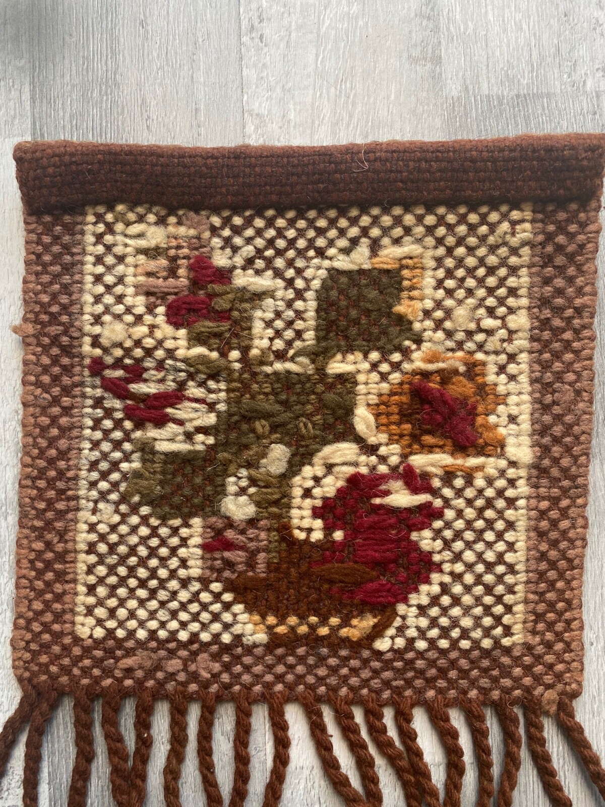 Vintage Scandinavian Swedish Wool Rya Weaving Tapestry Wall decor 39 x 25 cm gallery