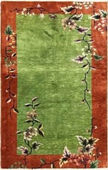 Antique Art Deco Chinese Oriental Rug, Green 3′ x 4’10” #17374, c-1920’s