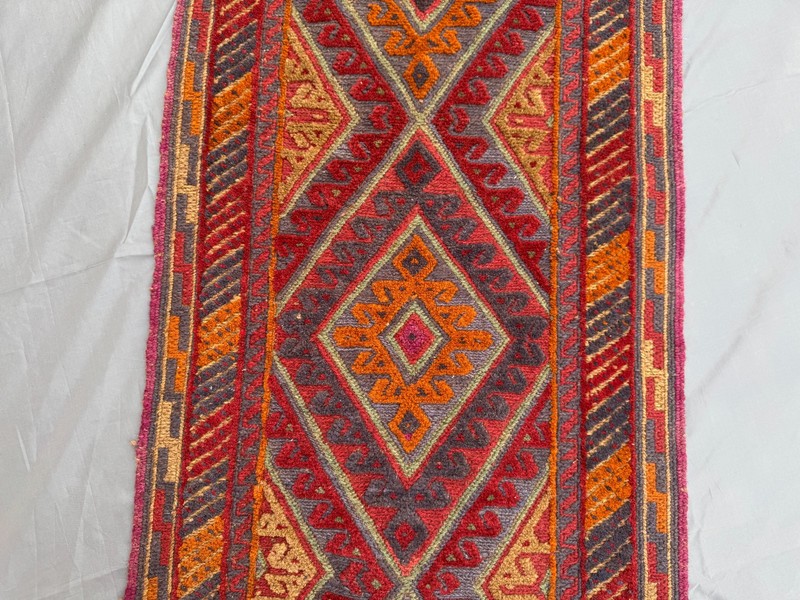 Vintage Afghan Mishwani 2x12 Runner Rug, Handwoven Wool, Red Orange Entryway Rug gallery