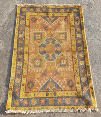 Vintage Hand Made Traditional Rug Oriental Wool Multicolor Carpet 132×92 cm