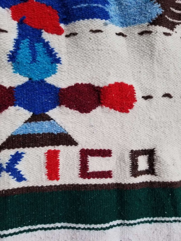 Vintage Traditional Handmade Mexican pictorial Wool Multicolor Kilim 186x111cm gallery