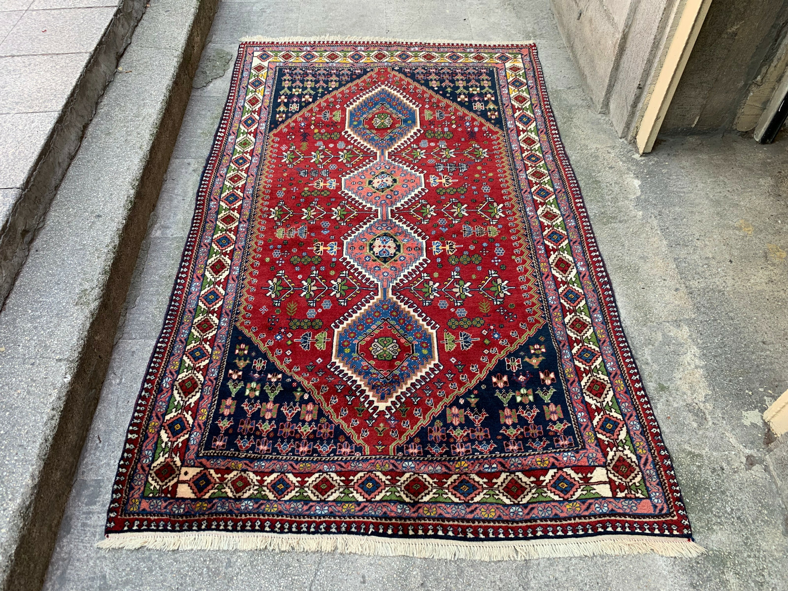 4'11'' x 8'4'' Handmade Carpet Village Rug Organic Rug Natural Carpet.SKU:P1413 gallery