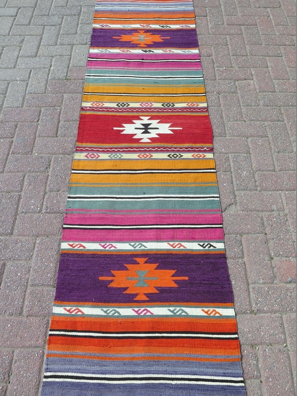 Runner Rug, Hallway Rug, Turkish Runner, Kitchen Rugs, Stairs Kilim Rug 25"x98" gallery