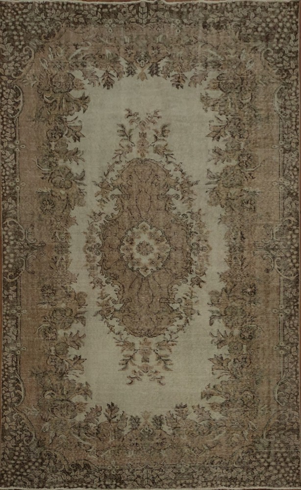 Exquisite Traditional Distressed Anatolian Rug 6x9 Ivory Wool Handmade Carpet