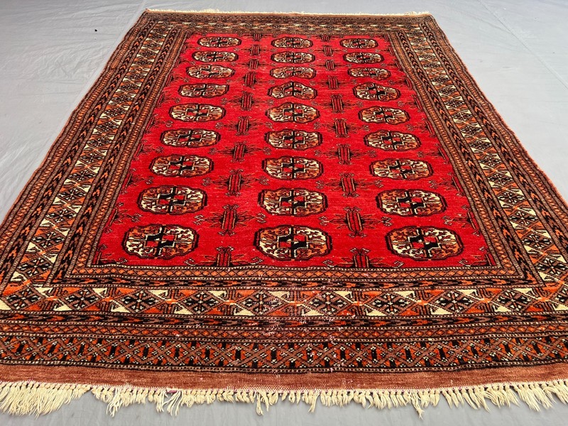 4x5'3ft Turkoman Bokhara All-Over Elephant Foot Gul Handknotted Wool Vintage Rug gallery