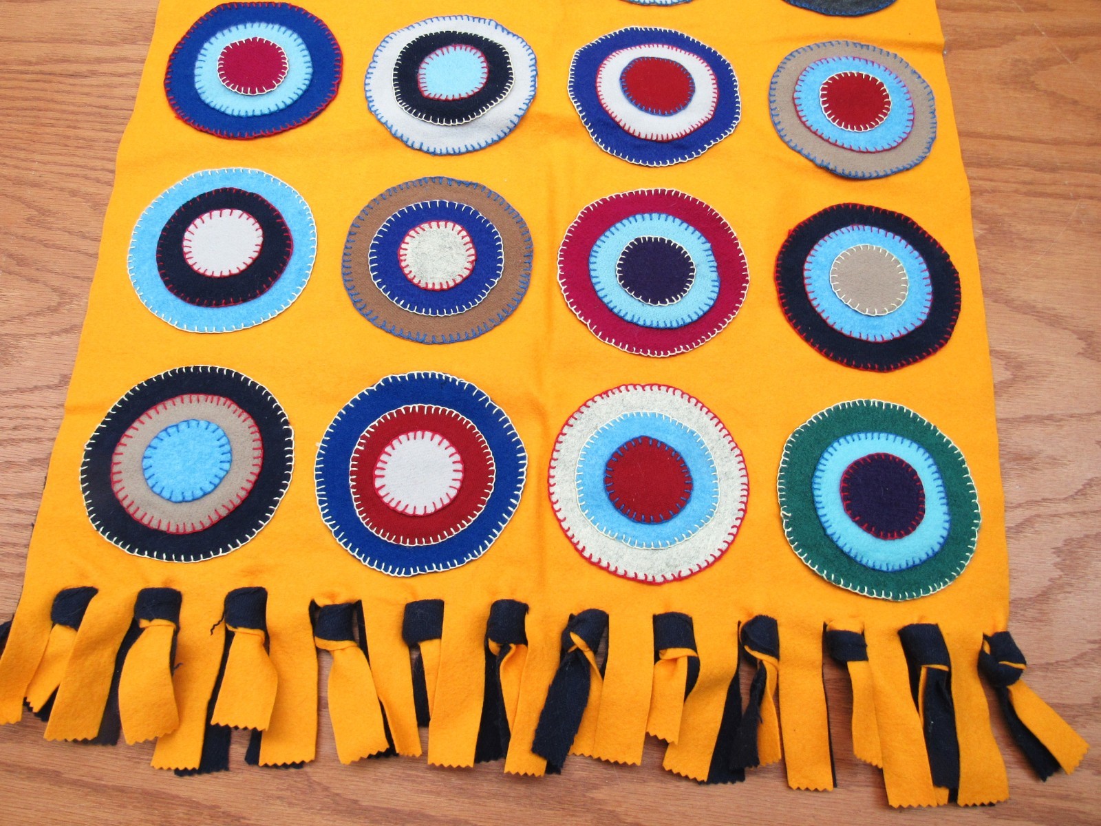 Vintage Primitive Hand Made Felt Wool American Folk Art Penny Rug 2' x 3' gallery