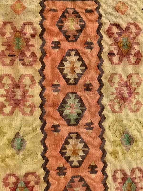 Distressed Vintage Traditional Handmade Turkish Wool Multicolor Kilim 3.4x2.0ft gallery