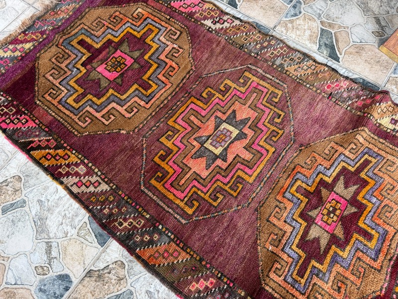Area Vintage Turkish Rug | Geometric Tribal Accent Hand-Knotted Wool 3x5.5 ft gallery