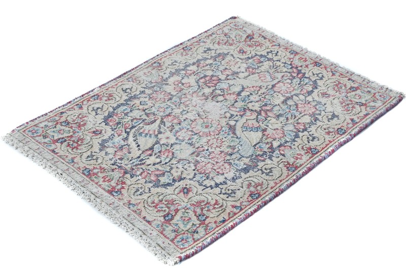 Semi-Antique Distressed Oriental Rug 1'7X2'3 ft Muted Floral Entryway Carpet gallery