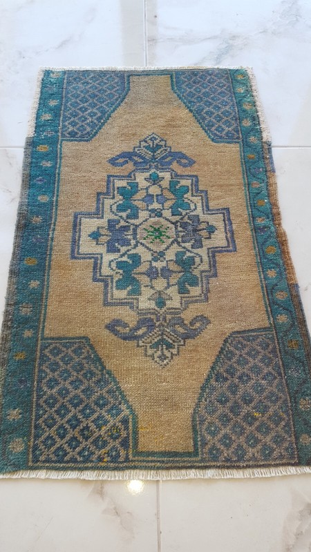 Antique Blue Beige Rug Antique Prayer Rug, Oushak Old Wool Rug İnterior Des Rug gallery