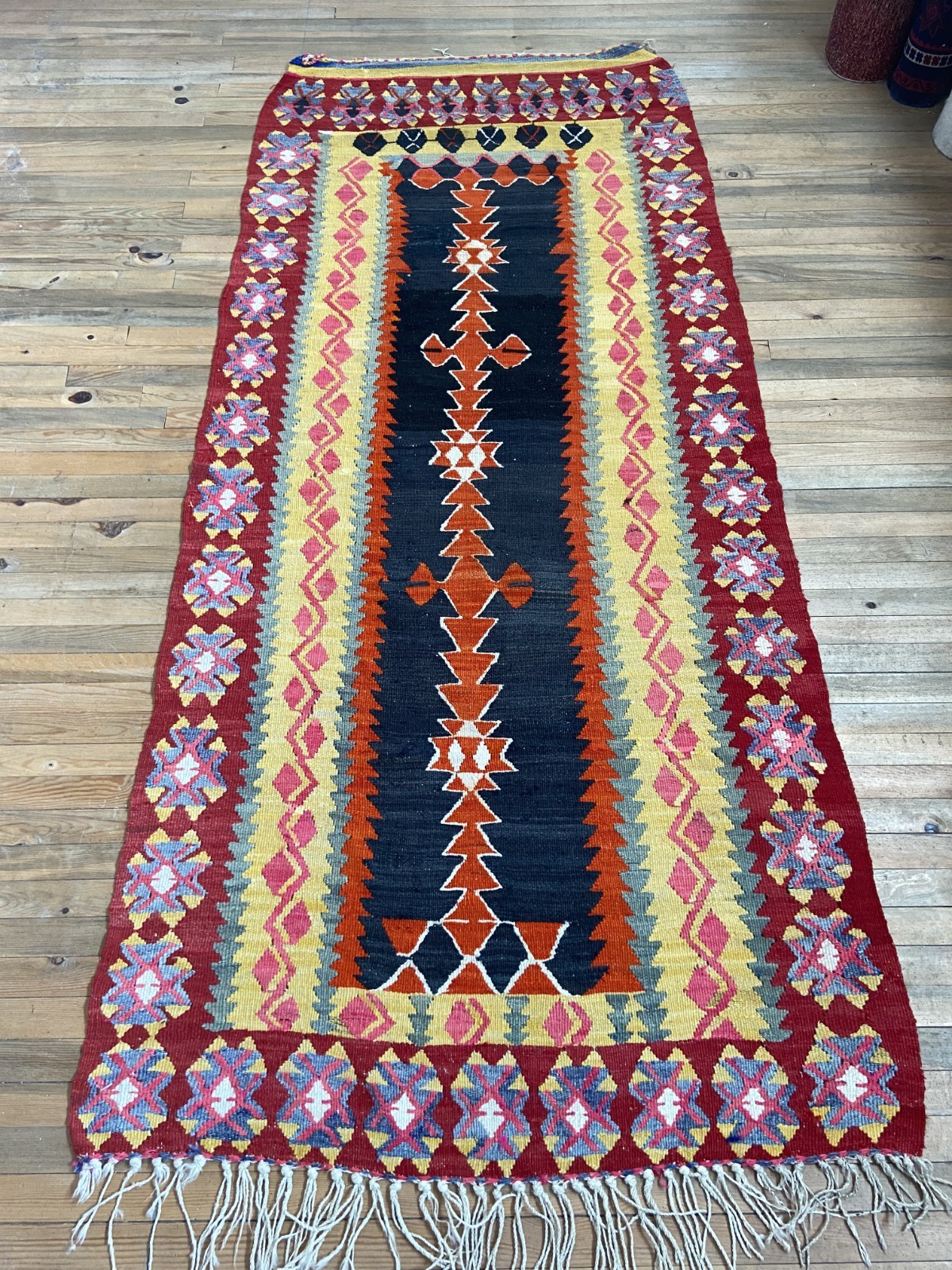 Vintage Kilim Rug 4x9 Long Runner Kurdish Wool Natural Root Dye Hand Woven Mat gallery