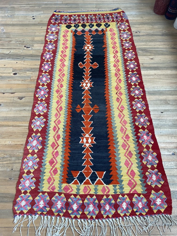 Vintage Kilim Rug 4x9 Long Runner Kurdish Wool Natural Root Dye Hand Woven Mat