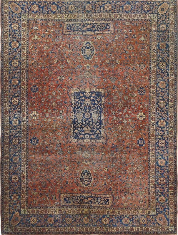 Vintage Original Area Rug Antique Rare Wool Pile 9 X 12.5 Tabrizz Pre 1900 Rust gallery