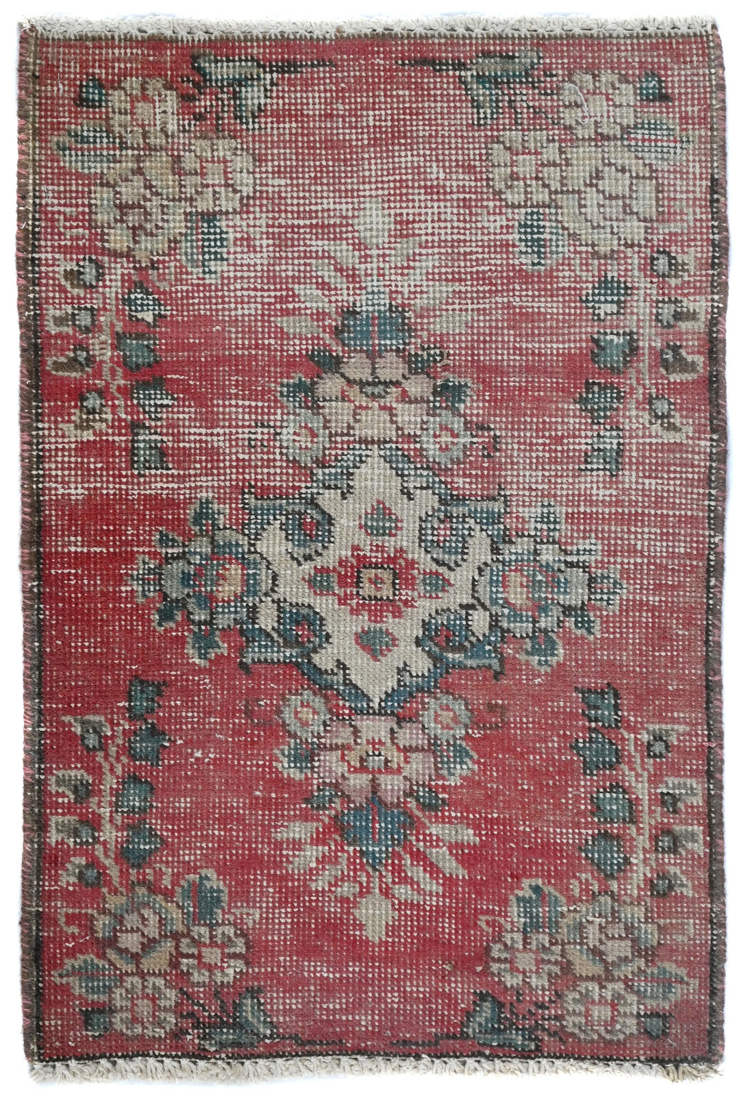 Semi Antique Distressed Oriental Rug Muted Floral Handmade Carpet 1'6X2'3 ft gallery