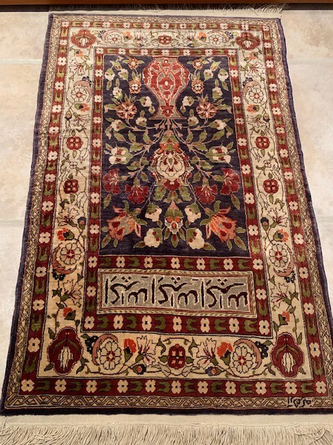 Hereke Silk Rug  Hand Made Gold thread.30"x19" Museum quality gallery