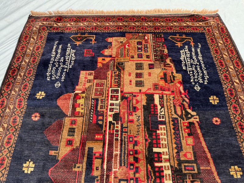Vintage Afghan Hand-Knotted Wool Rug 4'3" x 7'8 Pictorial Design Blue Tribal Rug gallery