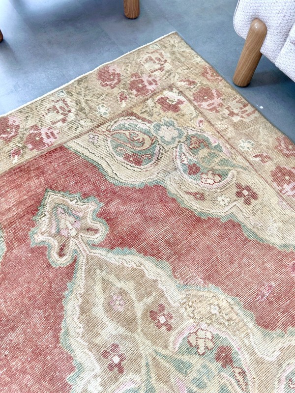 4.7'x8.5' Vintage Turkish Oushak Rug, Area Rug, Red Beige Rug, Handmade Wool Rug gallery