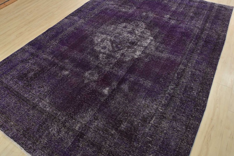 Vintage Overdyed 7’7” x 10’6” Purple Distressed Wool Hand-Knotted Oriental Rug gallery