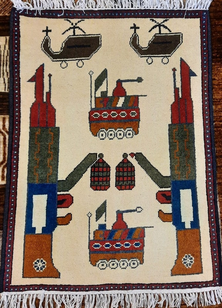 Afghan War Rug 80X60CM HAND MADE IN AFGHANISTAN- ship from pakistan