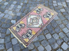 Vintage Oushak Rug, Hand-Knotted Wool, Rose Pink Ivory Muted Boho Accent Rug