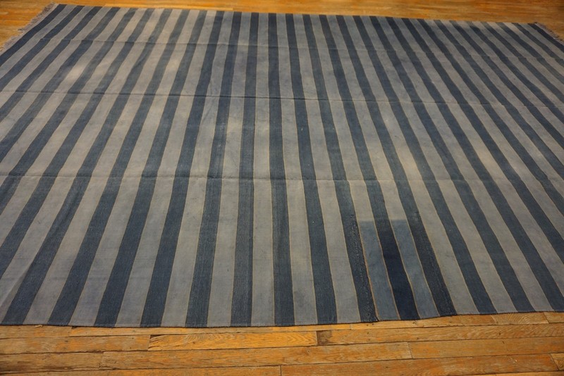 10X15 Vintage Indian Dhurries Blue Cotton Area Rug 1935 gallery