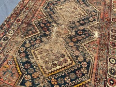Rust Black Distressed Low Pile Rug 4×5 ft Hand Knotted Antique Tribal Carpet