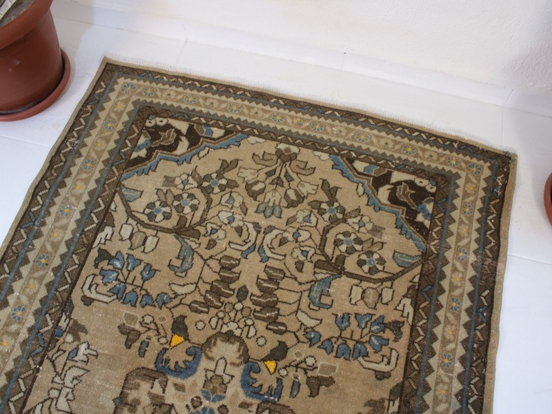 Vintage Turkish Wool Area Rug 4x6 ft | Handmade Wool Beige Blue Rug | 4x6 Ft gallery