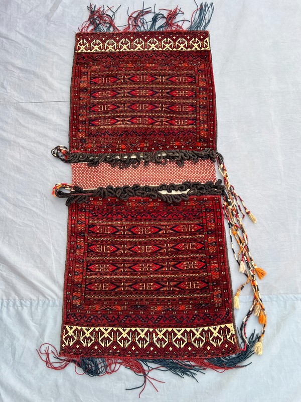 Antique Afghan Turkmen Saddle Bag 1'10x4 Hand-Knotted Tribal Wool Torba Textile gallery