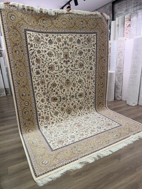 Turkish Silk Rug 8x11 ft Cream Beige Floral Oriental Luxury Traditional Area Rug gallery