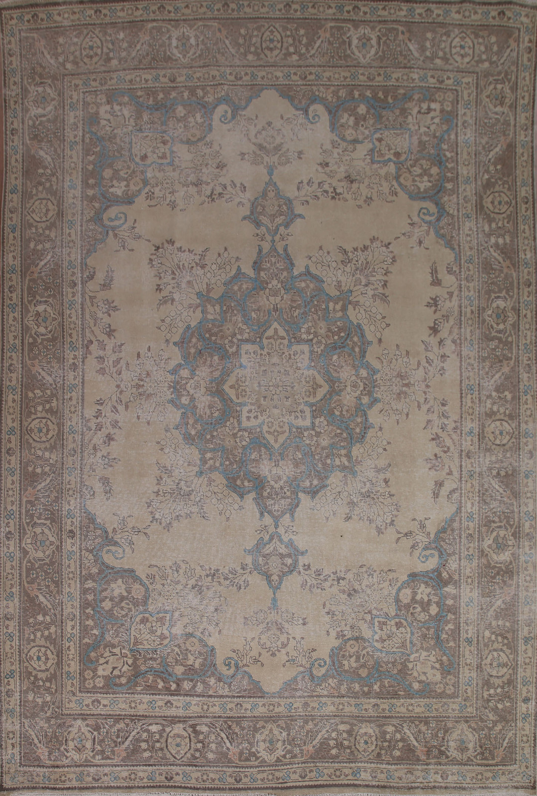 Distressed Handmade Rug 10x12 Ft Living Room Area Rug Floral Beige Wool Carpet gallery